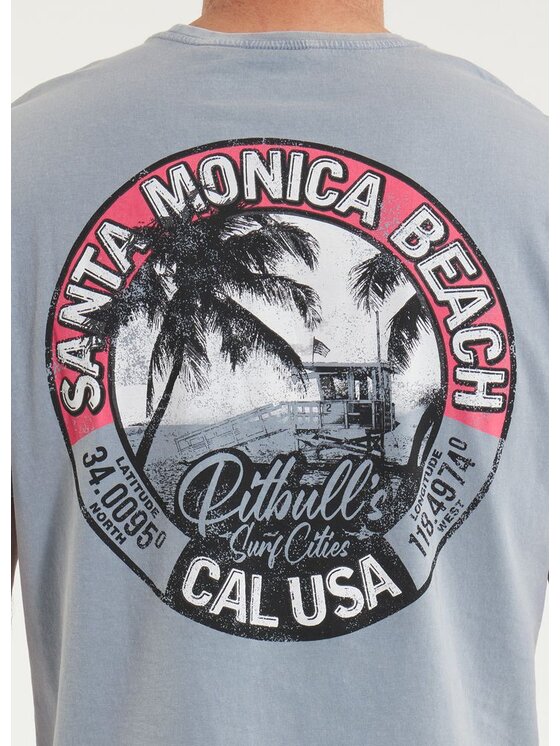 PITBULL PITBULL T-Shirt Koszulka męska Denim Washed OCEANSIDE L Błękitny Regular Fit