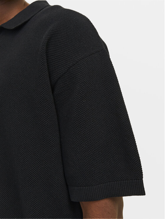Jack&Jones Jack&Jones Тениска с яка и копчета Linen 12252748 Черен Regular Fit
