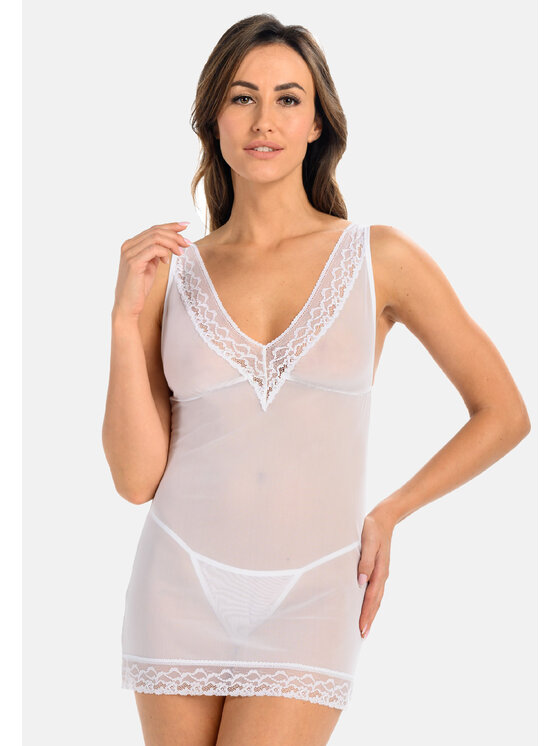 Teyli Teyli Koszula nocna siateczkowa Herty Biały Slim Fit