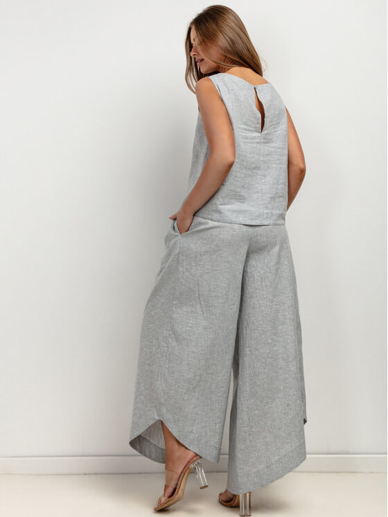 Tessita Tessita Spodnie materiałowe T431/1/XL Szary Wide Leg