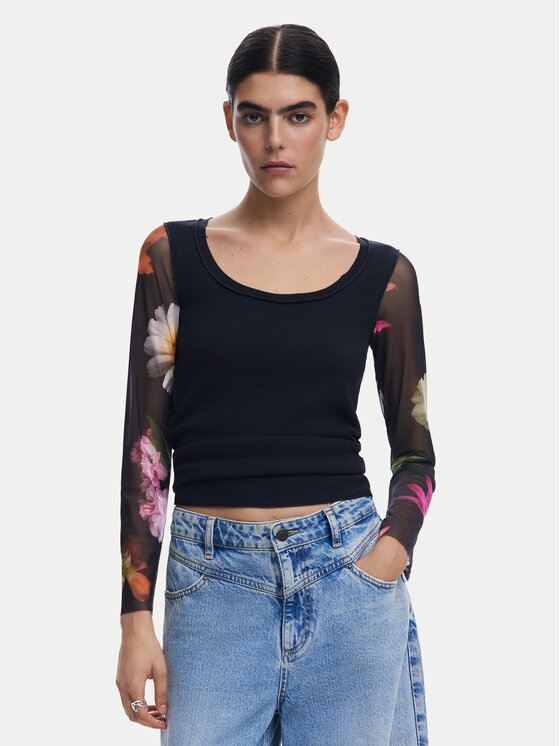 Desigual Desigual Bluză Flint 25SWTK93 Negru Slim Fit