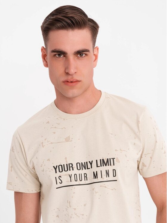 Ombre Ombre T-Shirt OM-TSFP-0187 Beżowy Regular Fit