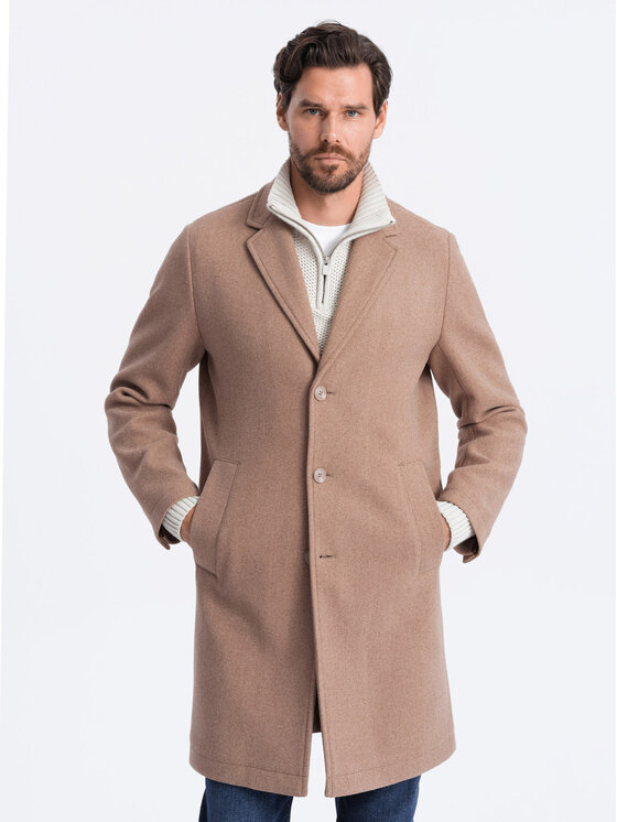 Ombre Ombre Kabát pro přechodné období OM-COWC-0104 Béžová Regular Fit