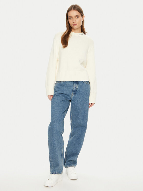 Calvin Klein Jeans Calvin Klein Jeans Sweter Logo Embro J20J225073 Écru Regular Fit
