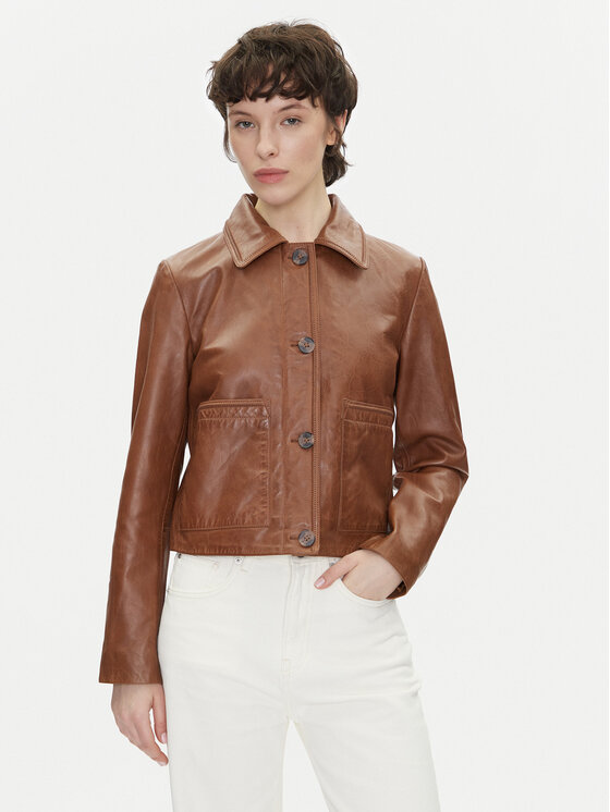 Pepe Jeans Kožená bunda Hillary PL402542 Hnedá Regular Fit