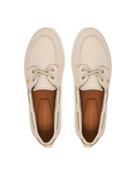 Tommy Hilfiger Tommy Hilfiger Poltopánky Th Sleek Leather Boat Shoe FW0FW09148 Écru