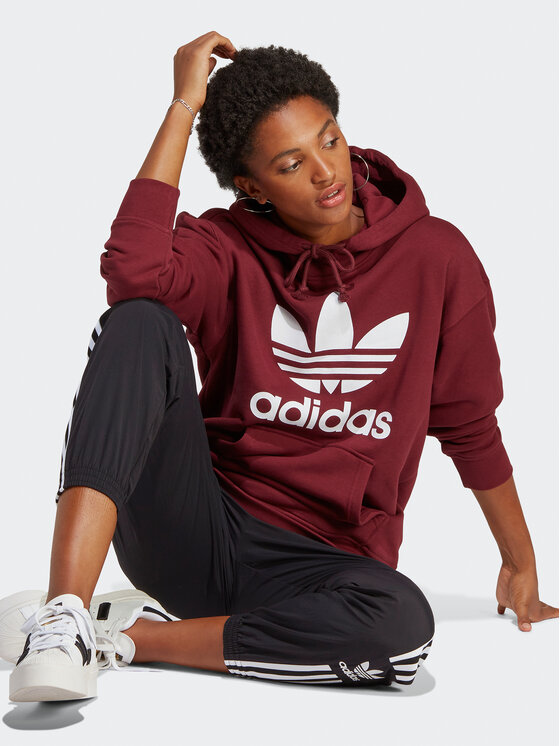 Adidas women's trefoil hoodie burgundy best sale