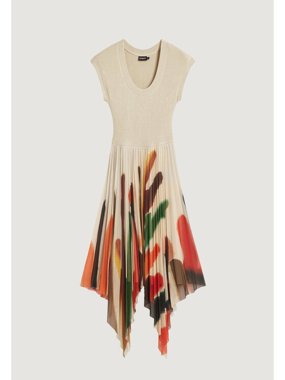 Desigual Desigual Ежедневна рокля VEST_BRUSHES_LACROIX Бежов Egg Fit