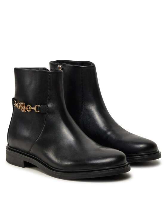 Tommy Hilfiger Tommy Hilfiger Botki Th Chain Leather Low Bootie FW0FW08251 Czarny