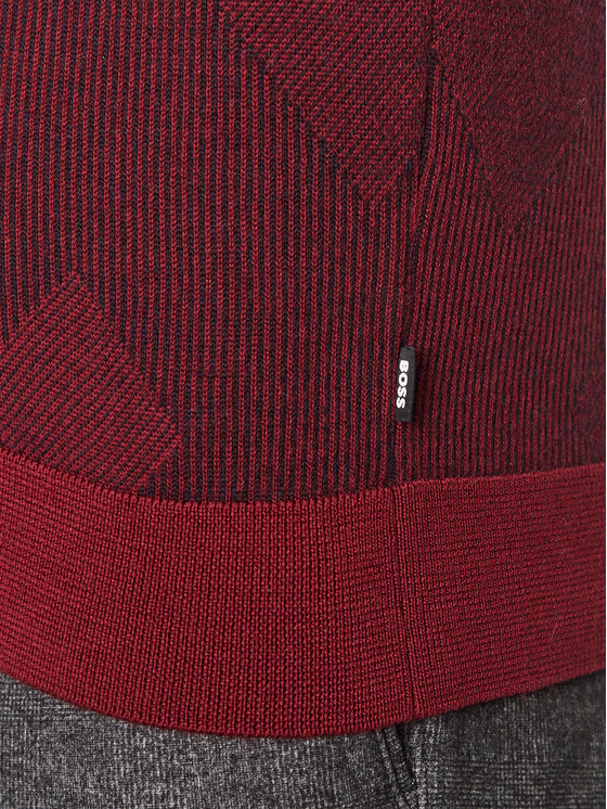 BOSS Boss Sweter Motivo DARK RED Bordowy Regular Fit