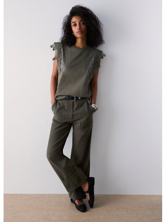 Liu Jo Liu Jo Spodnie materiałowe WA6296T433A90822 Zielony Regular Fit