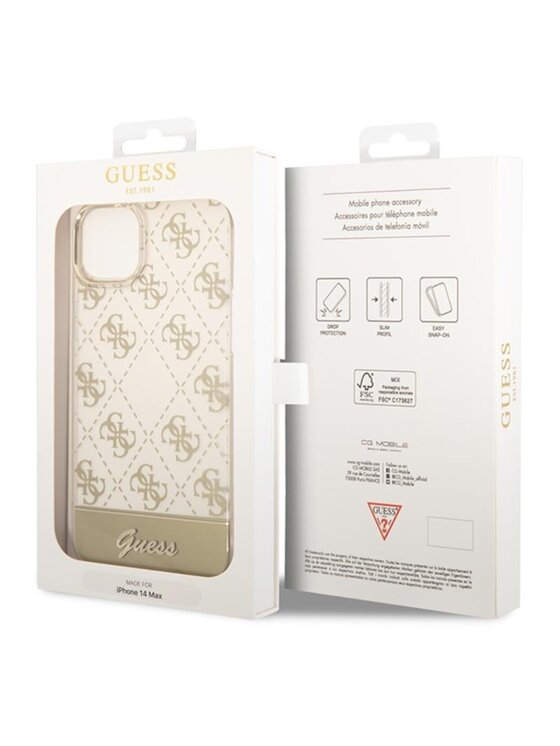 Guess Guess Etui na telefon 4G Pattern Script Złoty