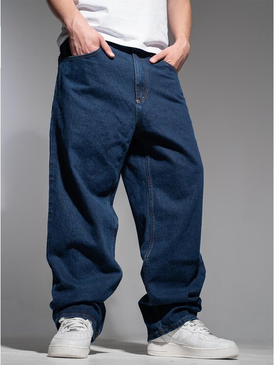 Spodnie materiałowe, rozmiar L, Niebieskie, Szerokie Spodnie Jeansowe Baggy Męskie Ciemne Niebieskiee Jigga Wear Crown L