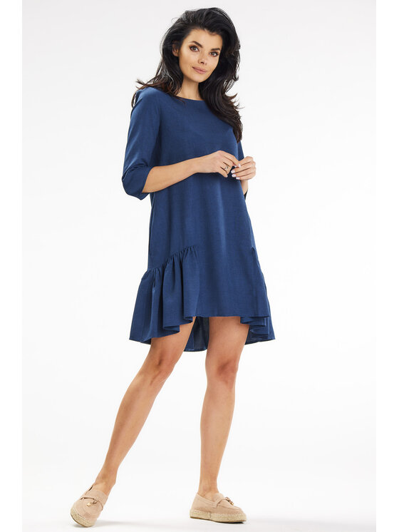Awama Awama Sukienka letnia A648 Granatowy Basic Fit
