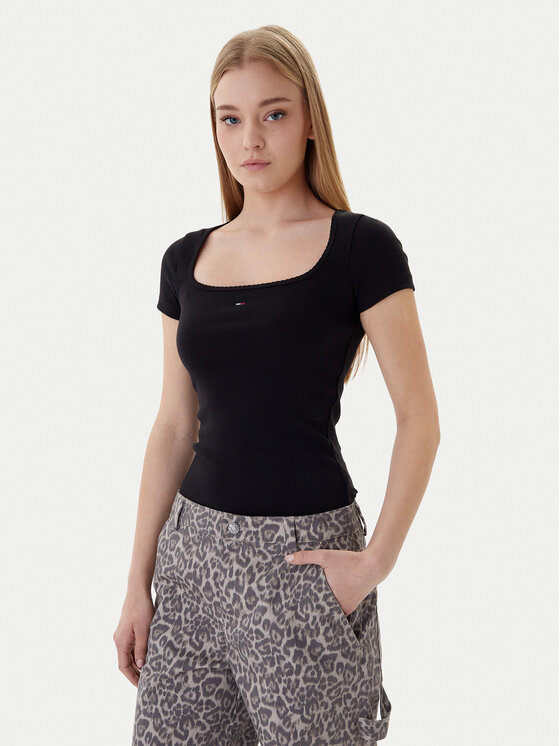 Tommy Jeans Tommy Jeans Tričko DW0DW21837 Čierna Slim Fit