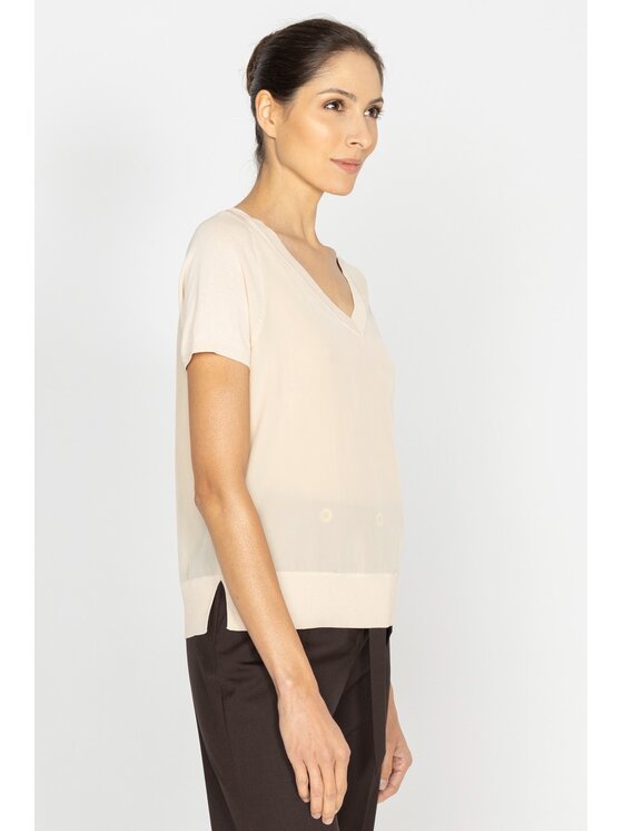Deni Cler Milano Deni Cler Milano Bluzka T-DC-1276-D5-80-13-1 Kremowy Regular Fit
