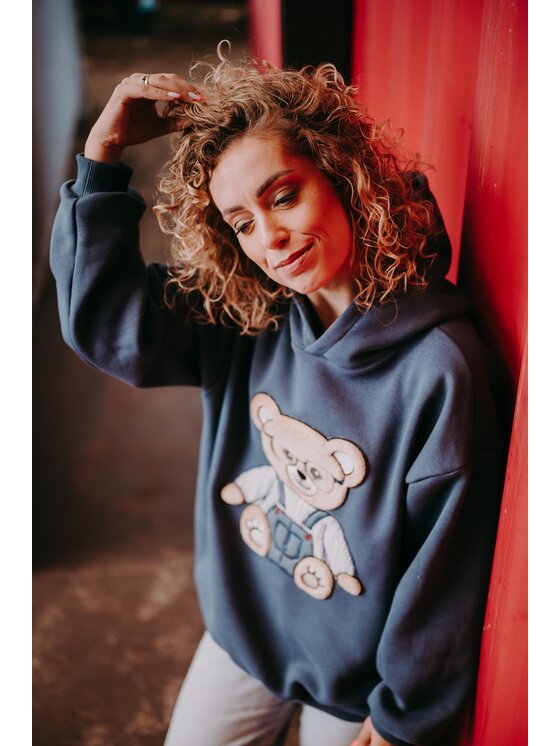 Bejbi Story Bejbi Story Bluza Bluza oversize Andy Teddy dla mamy i taty z kapturem Granatowy Oversize
