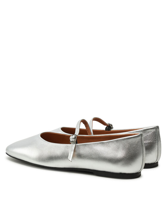 Calvin Klein Calvin Klein Baleriny Mary Jane Ballerina - Met HW0HW02269 Srebrny
