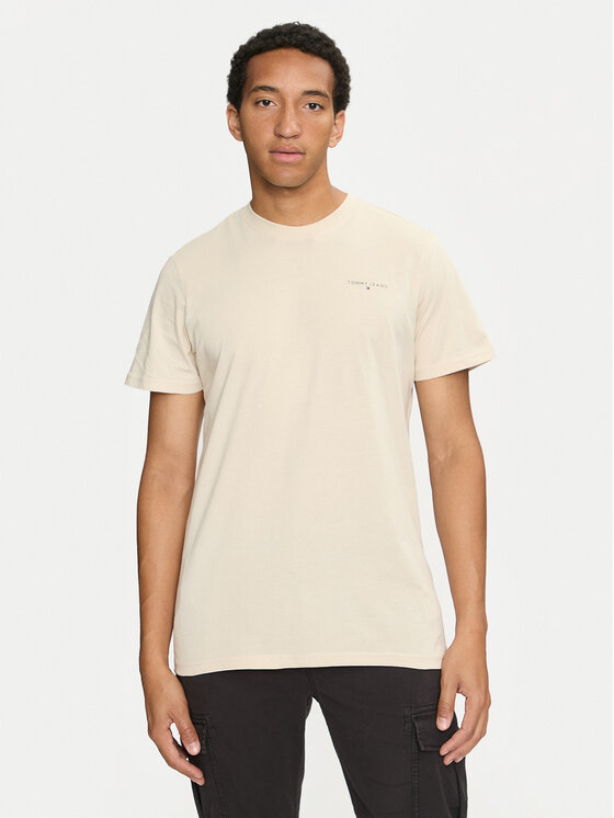 Tommy Jeans Tricou Linear Chest DM0DM18555 Bej Slim Fit