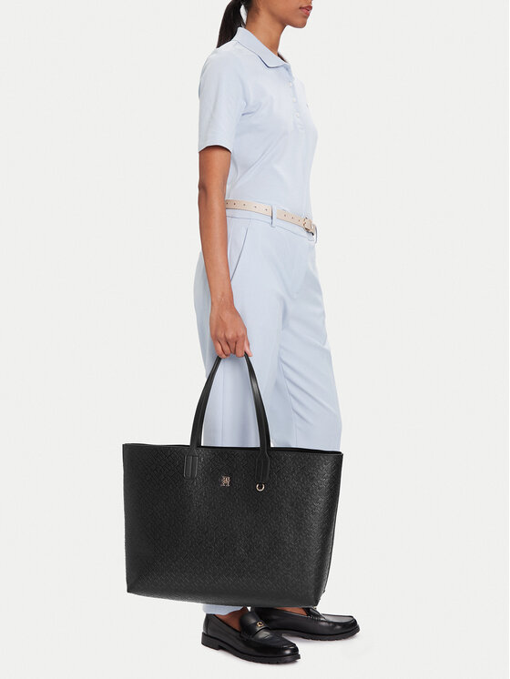 Tommy Hilfiger Tommy Hilfiger Torebka Th Icon Tote Mono AW0AW17687 Czarny