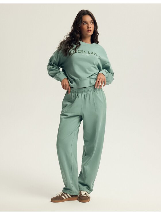 Esotiq Esotiq Teplákové nohavice 43786 Zelená Regular Fit