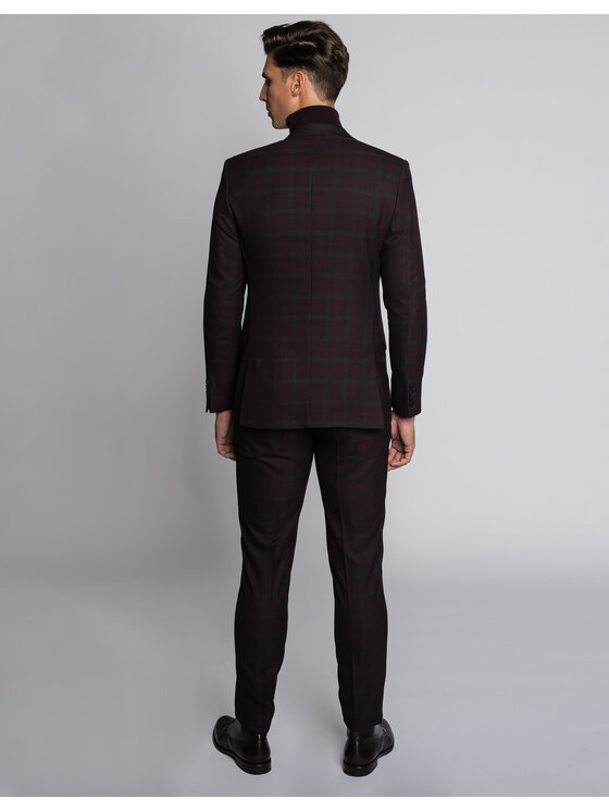 Borgio Borgio Spodnie garniturowe naro Bordowy Slim Fit