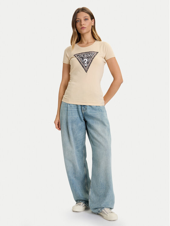 Guess Guess T-shirt W5BI15 J1314 Bež Slim Fit