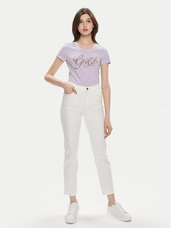 Guess Guess T-shirt W4GI30 J1314 Ljubičasta Slim Fit