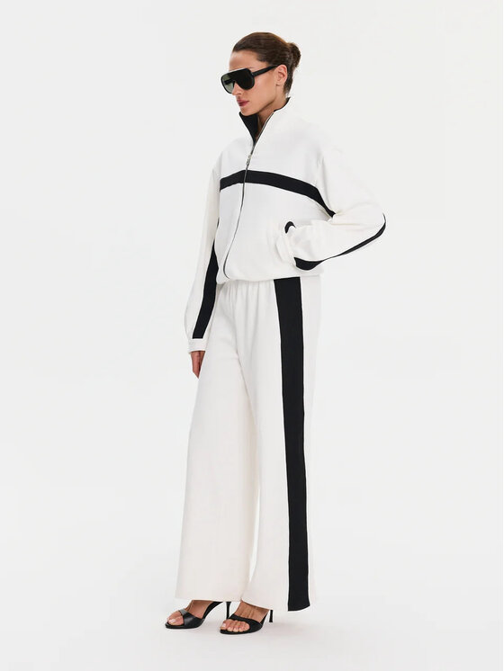 Nudyess Nudyess Spodnie materiałowe Mica z prążka Kremowy Relaxed Fit