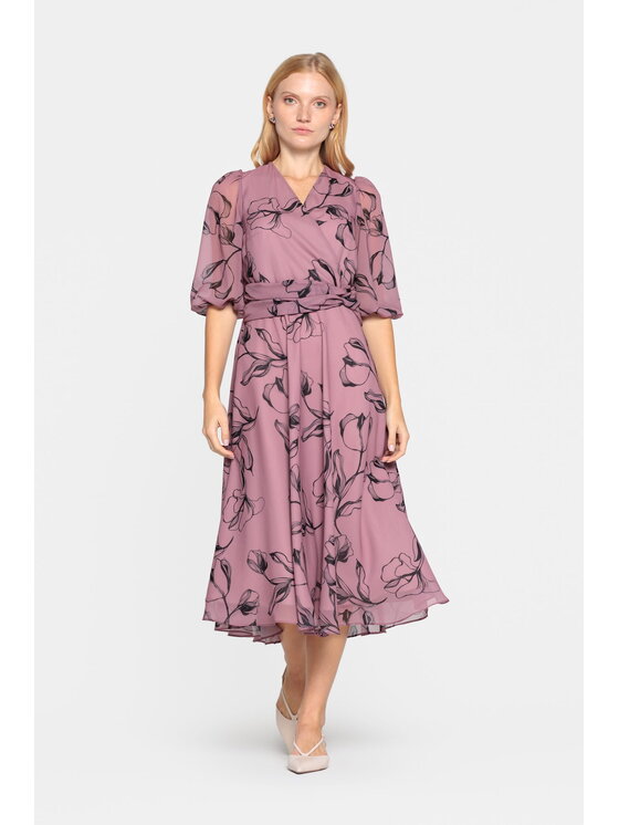 EMOI EMOI Sukienka koktajlowa Elegancka w roślinny wzór Różowy Feminine Fit