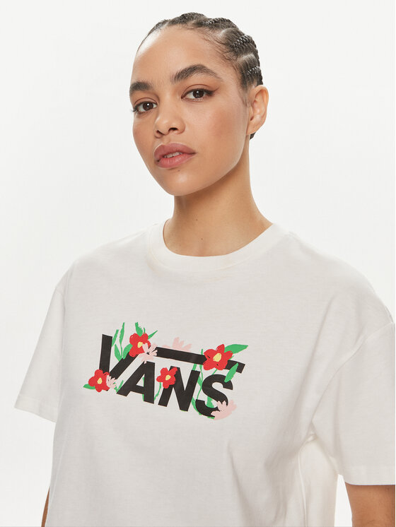 Vans Vans Tricou Fleurs Os Crop Ss VN000JG7 Écru Regular Fit