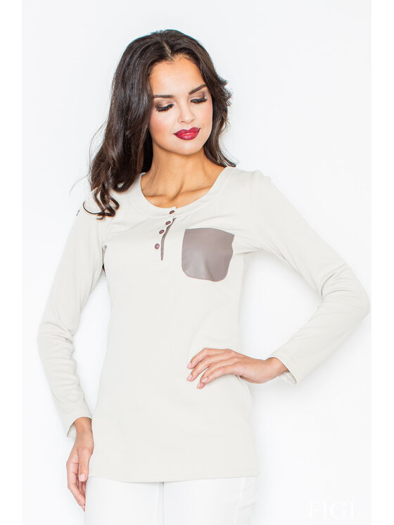 FIGL FIGL Bluzka M156 Beżowy Regular Fit