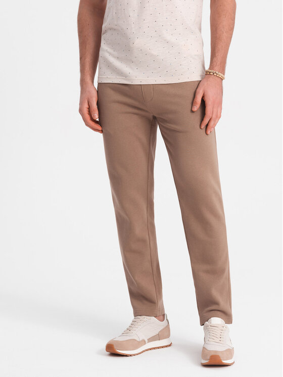 Ombre Ombre Spodnie dresowe OM-PABS-0206 Brązowy Regular Fit