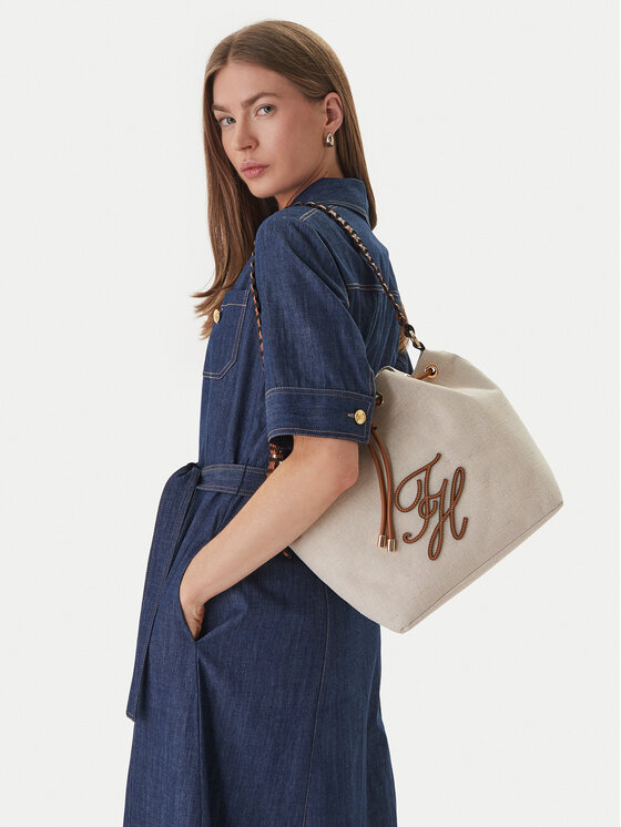Tommy Hilfiger Tommy Hilfiger Geantă Th Elev Summer Bucket Canvas AW0AW18631 Bej