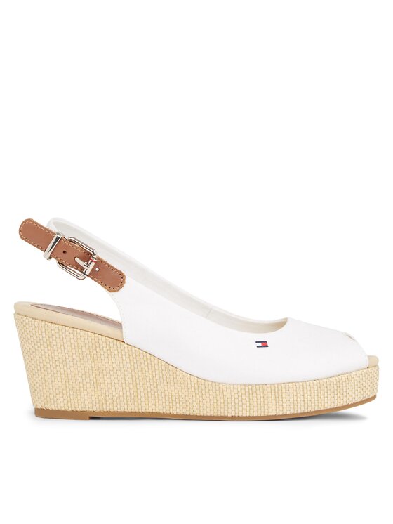 Espadrile Tommy Hilfiger Iconic Elba Sling Back Wedge FW0FW04788 Ecru YBL