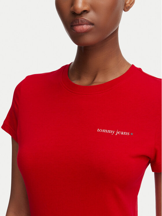 Tommy Jeans Tommy Jeans T-Shirt Ess Logo DW0DW23479 Tmavě červená Slim Fit