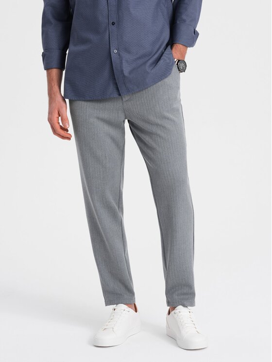 Ombre Ombre Spodnie materiałowe OM-PACP-0158 Szary Chino Fit