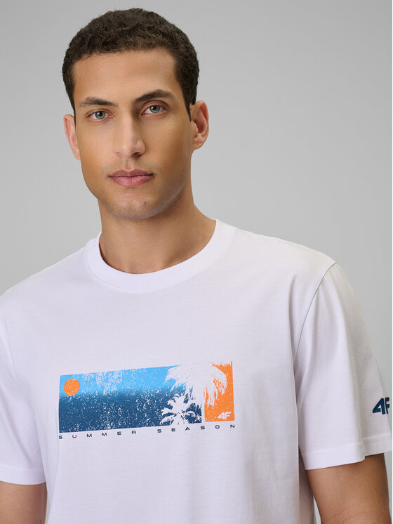 4F 4F T-Shirt BEACHWEAR Biały Regular Fit
