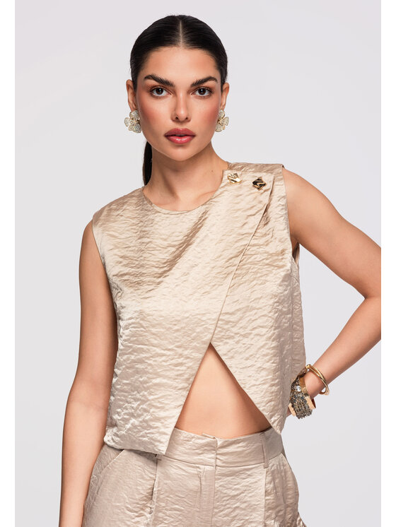Ombre Ombre Bluzka OW-TS-E0004 Khaki Regular Fit