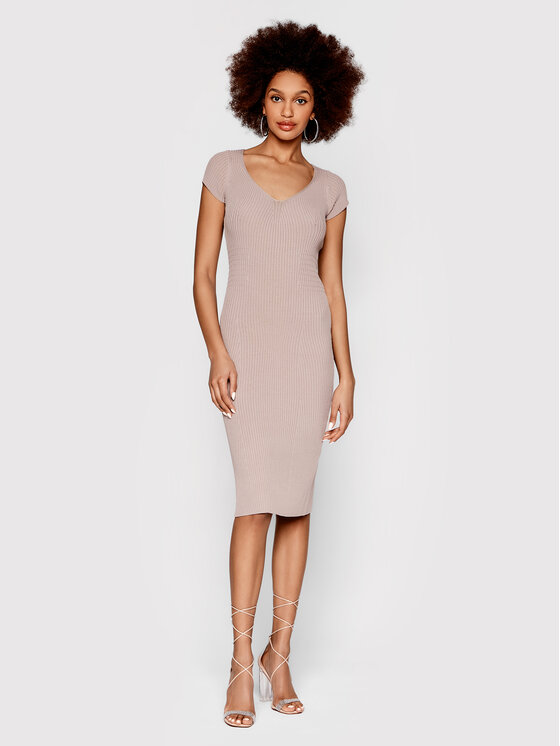 Guess Guess Trikotažinė suknelė Lynx W2RK46 Z2UK0 Smėlio Slim Fit