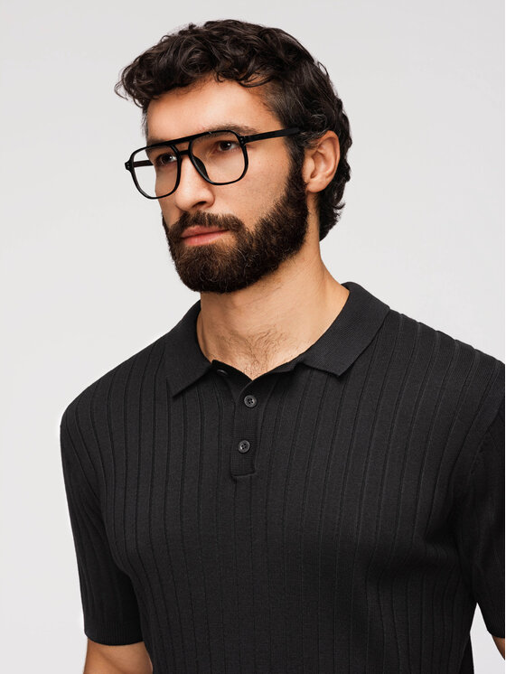 Ombre Ombre Polo OM-POSS-0180 Czarny Slim Fit