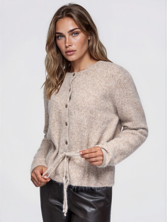 Ombre Ombre Kardigan OW-SW-E0068 Beżowy Regular Fit