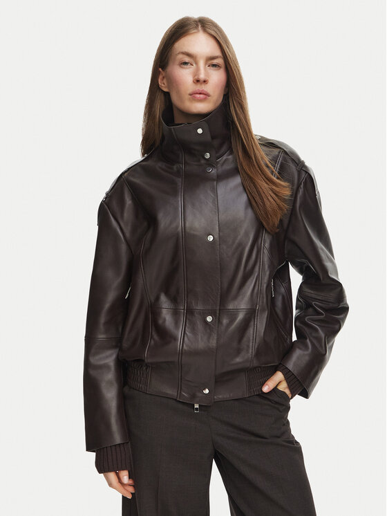 BOSS BOSS Кожено яке Savani 50567628 Тъмнокафяв Regular Fit