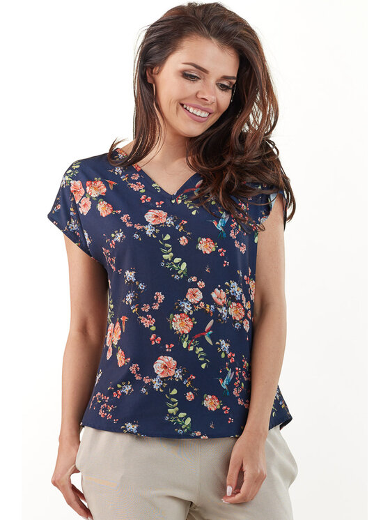 Awama Awama Blusa L067 Blu scuro Basic Fit