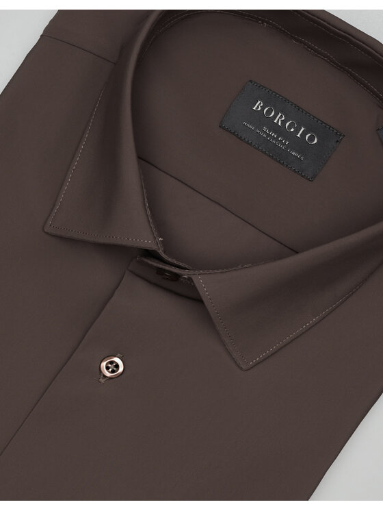 Borgio Borgio Koszula ateleta_00570 Brązowy Slim Fit