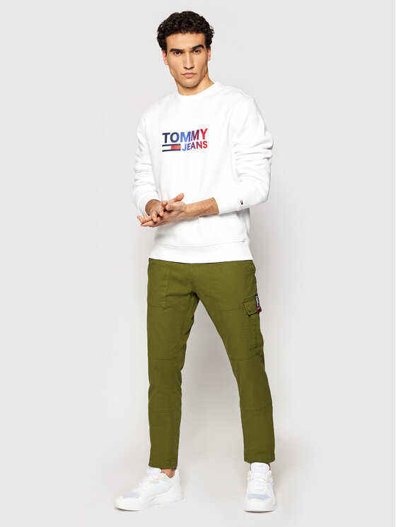 Tommy Jeans Medžiaginės kelnės Scanton Dobby Cargo DM0DM11281 Žalia Slim  Fit • Modivo.lt
