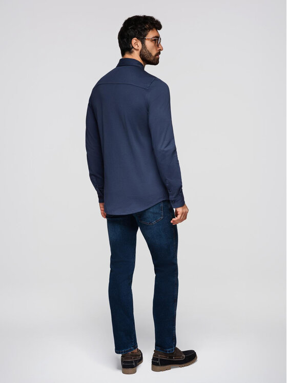 Ombre Ombre Koszula K697 Granatowy Regular Fit