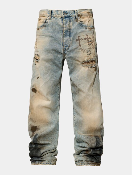 MADE BY SOCIETY MADE BY SOCIETY Spodnie materiałowe ACID-PHASE Jeans - P17237 Niebieski Basic Fit