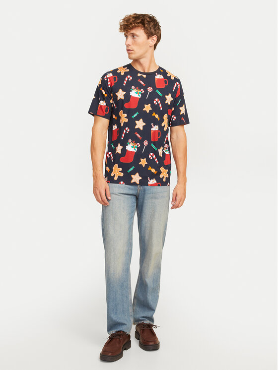 Jack&Jones Jack&Jones Tričko Xmas Merry 12265399 Tmavomodrá Standard Fit