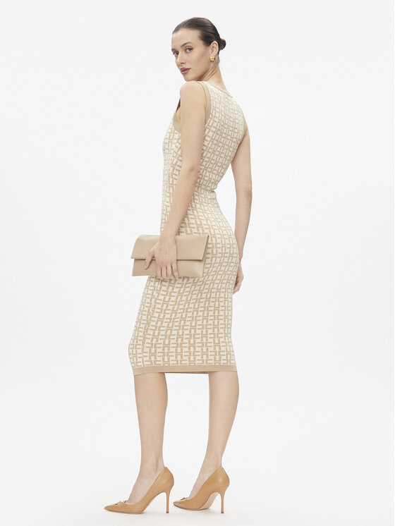 Elisabetta Franchi Elisabetta Franchi Sukienka dzianinowa AM-55Z-41E2-V460 Beżowy Slim Fit
